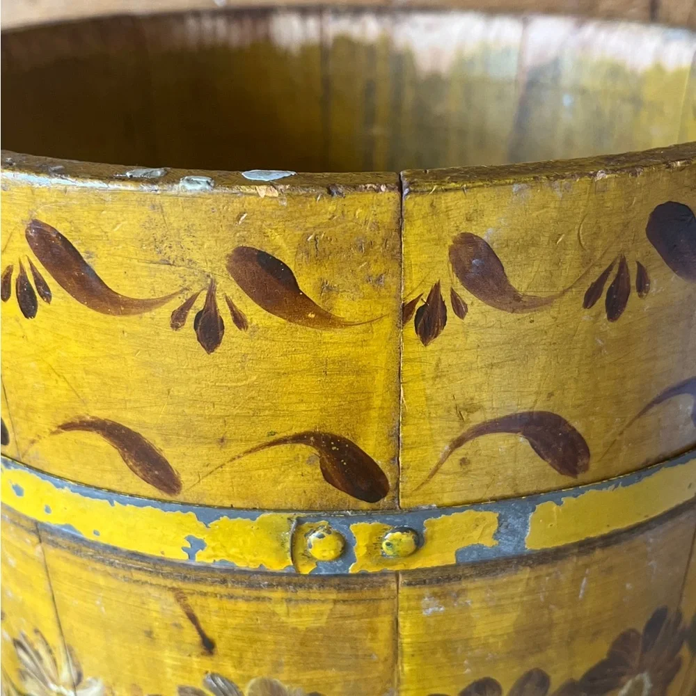 SOLD Folk Art Hand Painted Wooden Bucket Antique Sap Bucket Primitive Shaker Box - Picture 7 of 10